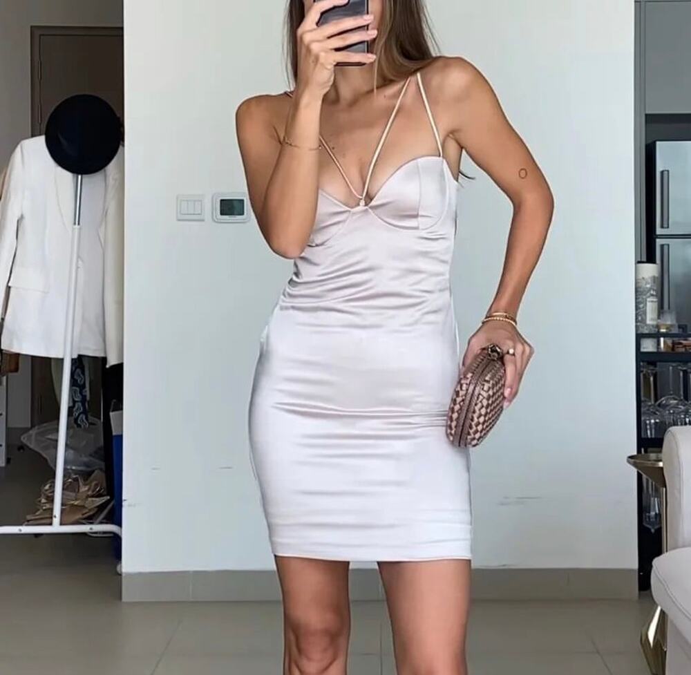 ZARA SATIN DRESS PEARL GRAY